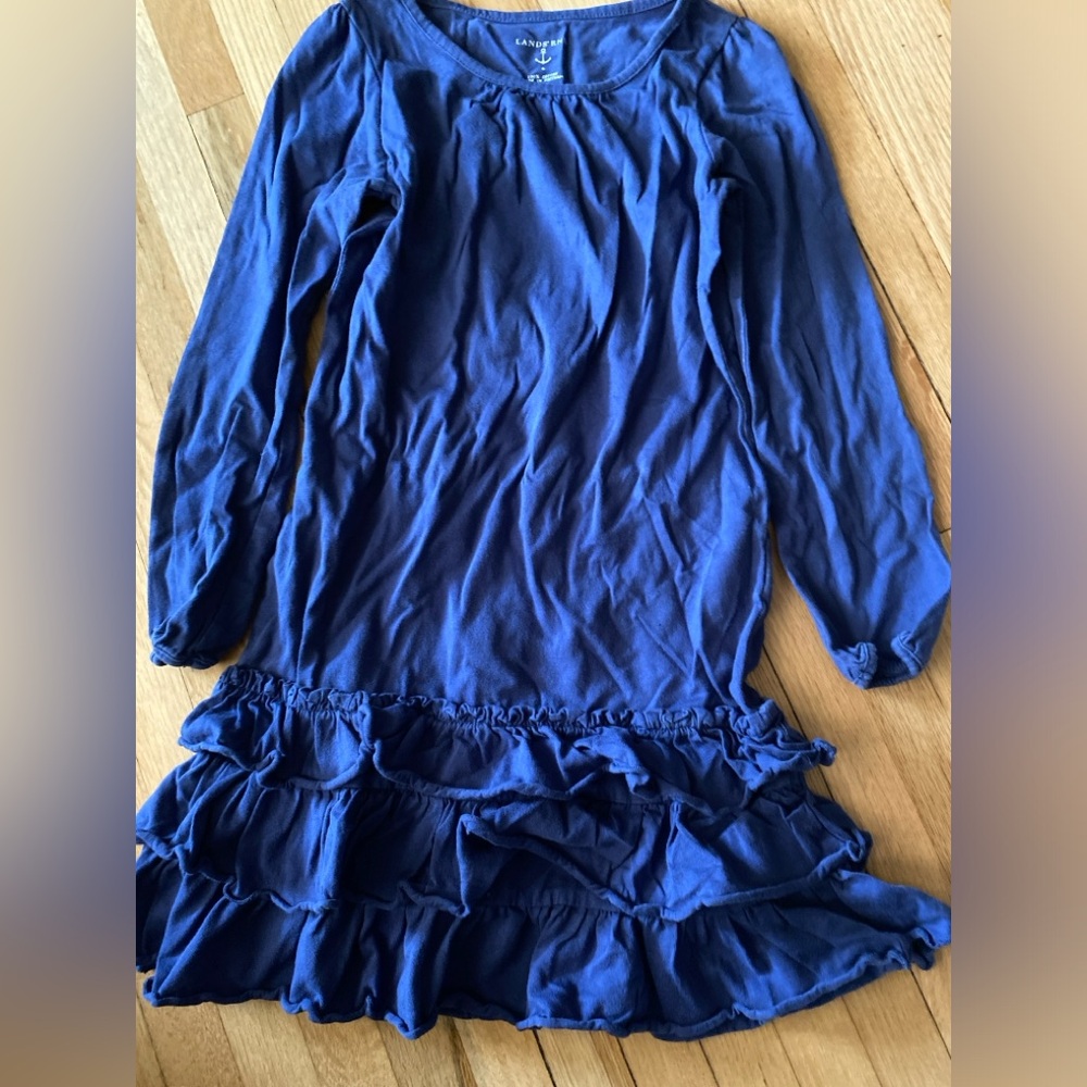 Lands End Kids Dress Girls Size 6 Geometric Blue